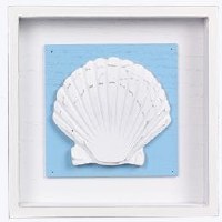 7" Sq Blue Scallop Shell Framed Coastal Plaque