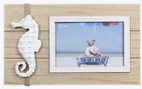 4' x 6" Brown and White Seahorse Coastal Picture Frame