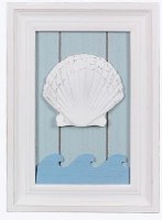 12" x 8" Scallop Shell With Waves Framed Coastal Wall Plaque