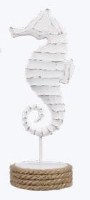 10" Distressed White Seahorse on a Stand Statue