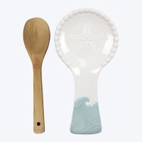 10" Green Wave Ceramic Spoon Rest