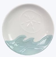 4" Green Wave and Sand Dollar Cermaic Ring Dish