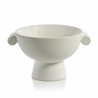 10" Round White Ceramic Bowl With Handles