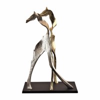 26" Silver and Gold Two Giraffe Sculpture