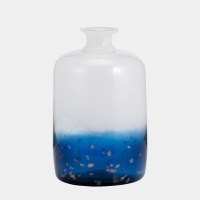 12" White and Blue Glass Vase