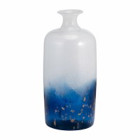 16" White and Blue Glass Vase
