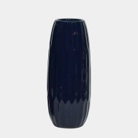 14" Navy Facet Ceramic Vase