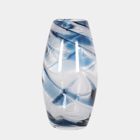 12" Blue and Clear Swirl Glass Vase