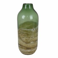 14" Green and Brown Glass Vase