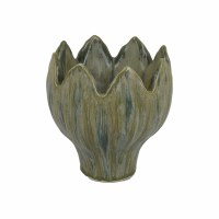 9" Green Flower Shaped Ceramic Vase