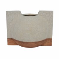 9" Distressed White and Brown Cermaic Square and Round Vase