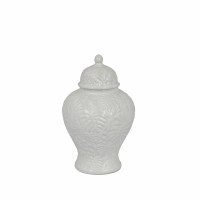 9" White Tropical Leaf Ceramic Ginger Jar