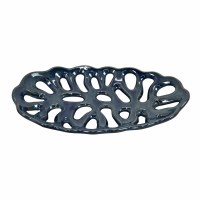 16" Dark Blue Ovall Ceramic Openwork Tray