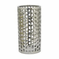 12" Silver Ceramic Cylinder Openwork Hurricane