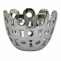 11" Round Silver Ceramic Openwork Bowl
