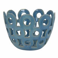 11" Round Blue Ceramic Openwork Bowl