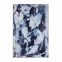 59" x 40" Navy, Silver, and White Abstract Framed Canvas