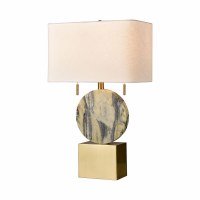 26" Multicolor Marble Disk and Bronze Base Table Lamp
