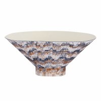 16" Dark Blue, White, and Brown Oval Bowl