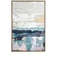 59" x 29" Dark and Light Blue Horizon Framed Canvas