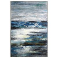 60" x 40" Blue Horizon Abstract Framed Canvas