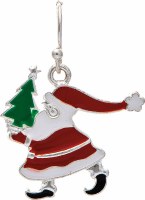 Silver Toned and Multicolor Santa Holding a Tree Earrings
