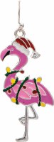 Silver Toned and Multicolor Christmas Flamingo Earrings