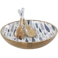 14" Round Fish Pattern Bowl and Servers Set