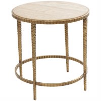 19" Round Natural Stone Top With Gold Legs End Table