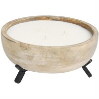 7" Round Three Wick Egyptian Mint Fragrance Candle in a Wood Bowl
