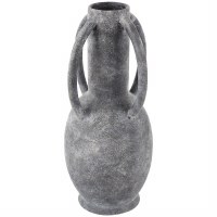 15" Dark Gray Four Handled Ceramic Vase
