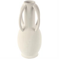15" White Two Handles and Rings Ceramic Vase