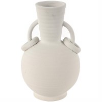 13" White Two Handles and Rings Ceramic Vase