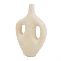 17" Distressed White Two Hole Paper Mache Vase