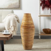 28" Brown Rattan Floor Vase