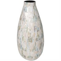 19" White and Multipastel Mosaic Mother of Pearl Vase