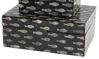 9" x 12" Fish on Black Pattern Mother of Pearl Decorative Box