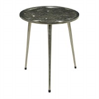19" Round Silver Leaves Glass Top End Table
