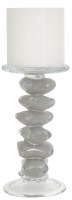 9" Gray and Clear Glass Chunk Pillar Candleholder