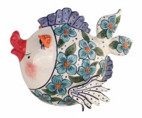 7" Blue Flower Ceramic Fish Figurine