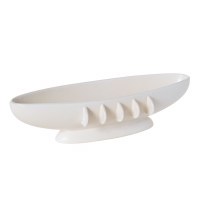 22" Distressed White Cermaic Oval Bowl With Fins