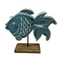10" Blue Wood Fish on a Stand