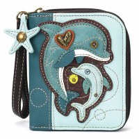 6" x 5" Blue Dolphins Zip Wallet