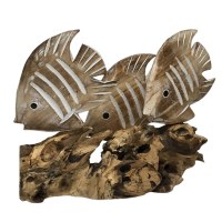 9" Three Natural and White Wash Dish on Driftwood Statue