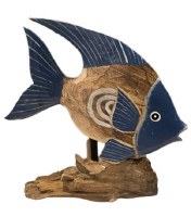 10" Blue and White Wash Angelfish on Driftwood Statue