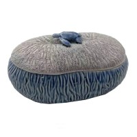 6" Blue Oval Ceramic Sea Turtle Box