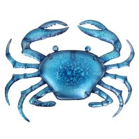 15" Blue Metal and Glass Crab Coastal Wall Art Plaque