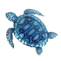 10" Blue Metal and Glass Sea Turtle Coastal Wall Art Plaque