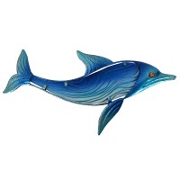 15" Blue Glass Dolphin Coastal Metal Wall Art Plaque