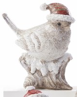 4" Christmas Bird Wearing a Hat Sitting on a Branch